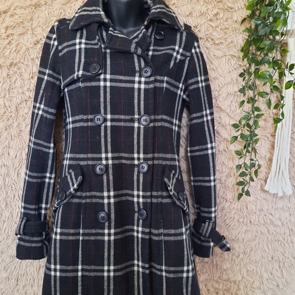 Jacob Wool Blend plaid peacoat, size xs - Picture 8 of 10